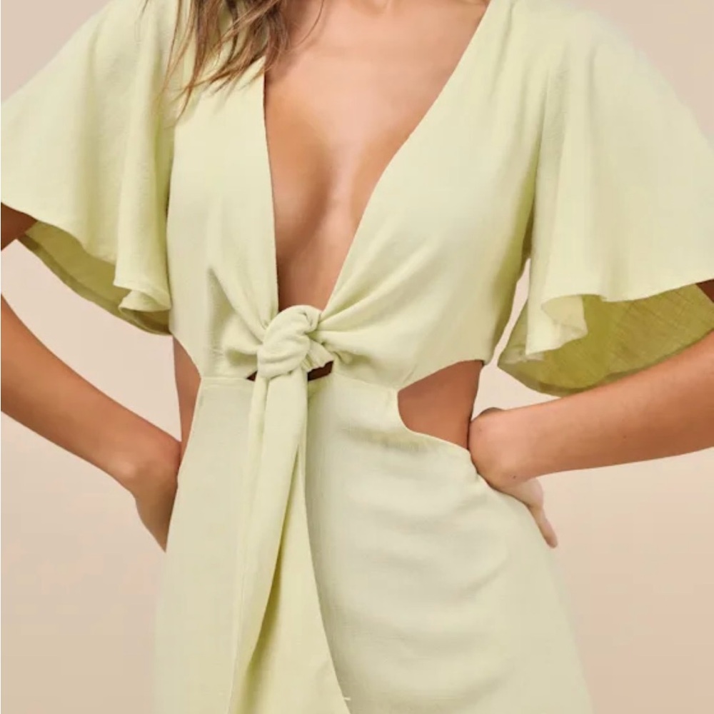Lulus Summer Journey Light Green Tie-Front Cutout Midi Dress
